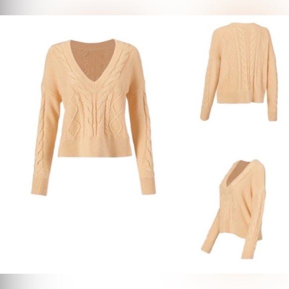 Cabi 5636 cropped cable pullover in cream EUC L - Picture 6 of 11